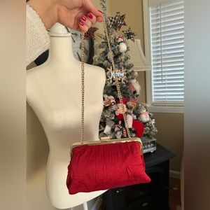Bright Red Evening Clutch with Chain Strap